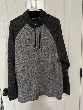 Old River Men's Quarter-Zip Pullover Shirt, Sherpa-Lined Collar, Heathered Black